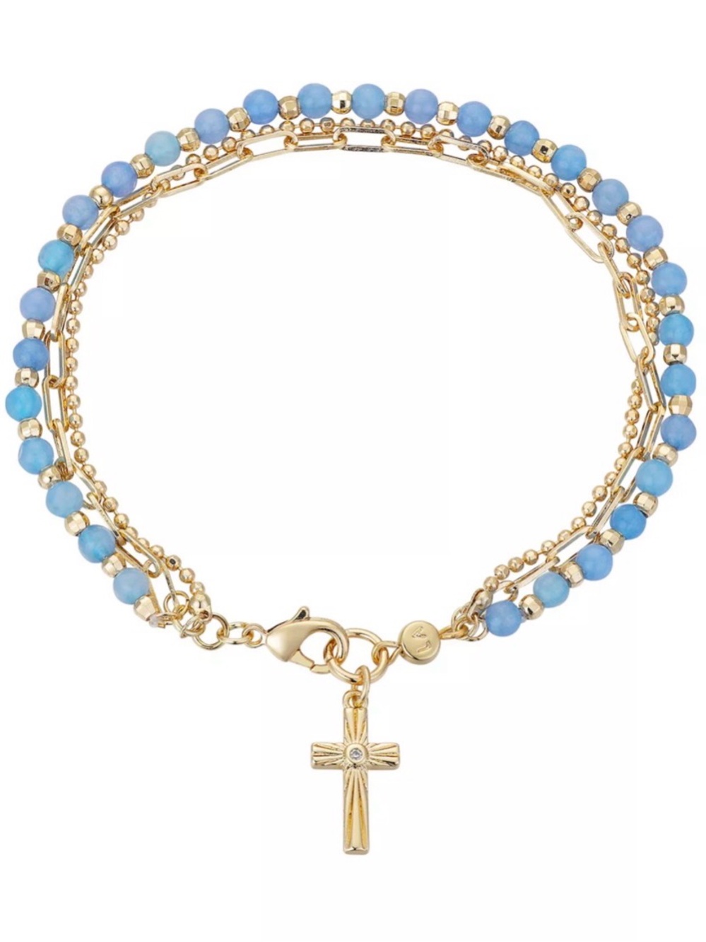 Love This Life Gold & Light Blue Multi-Strand Bracelet with Cross
